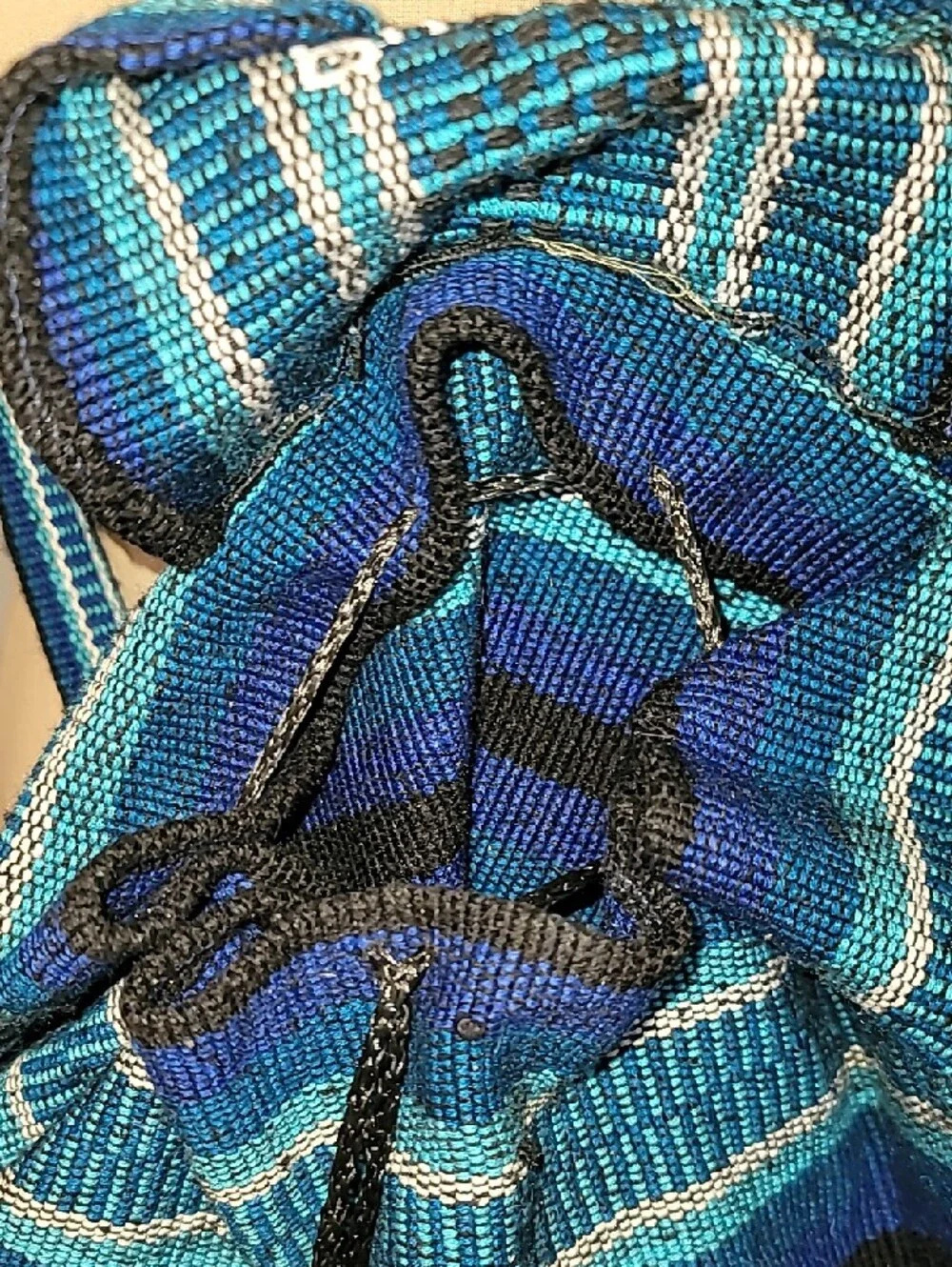 Blue Striped Woven Backpack 
